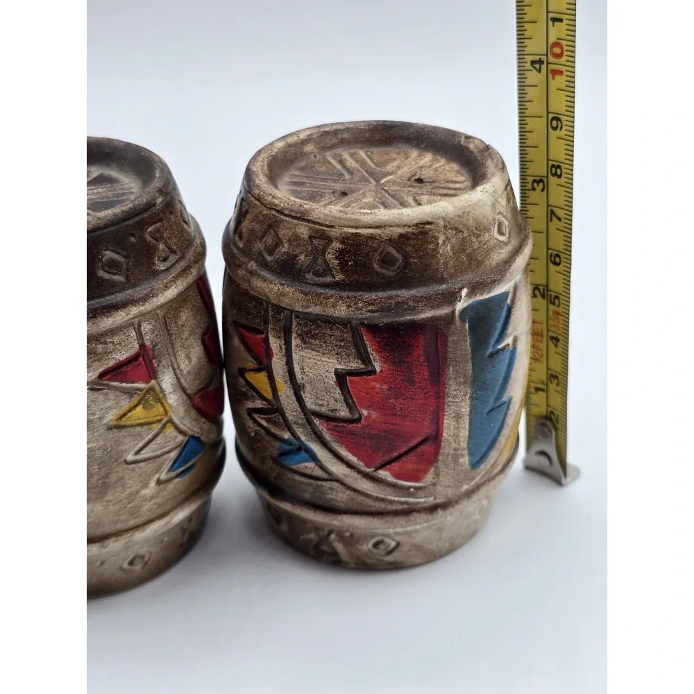 Pair of Vintage MCM Ceramic Salt Pepper Shakers‎ Indian Native American Barrels